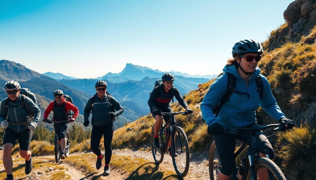 hikers and bikers sharing trail